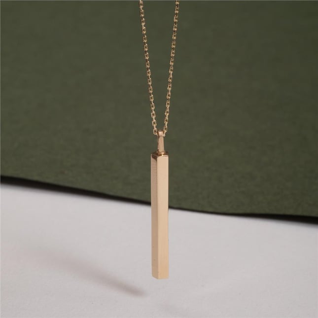 Cremation Engraved Personalized 3D Pentagon Bar Solid Gold Necklace