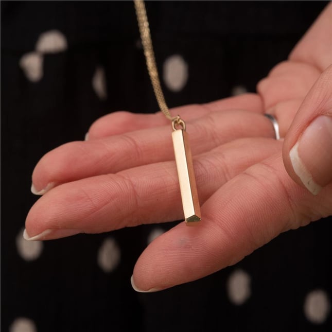 Cremation Engraved Personalized 3D Pentagon Bar Solid Gold Necklace