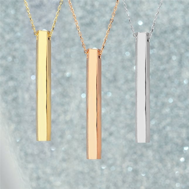 Engraved Personalized 3D Bar Solid Gold Necklace
