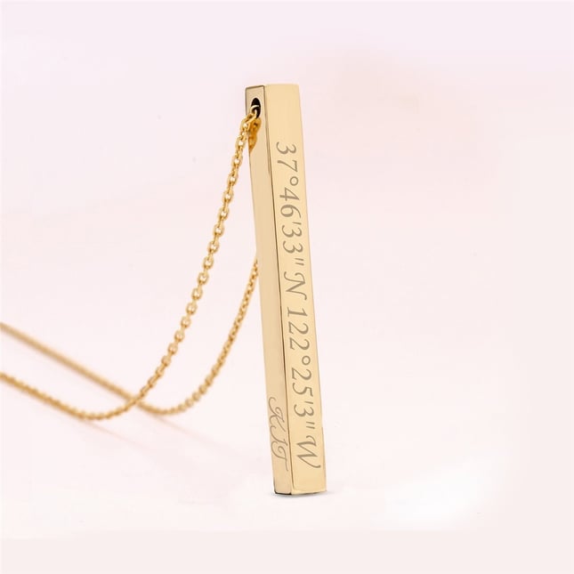 Initial Personalized 3D Bar Solid Gold Necklace