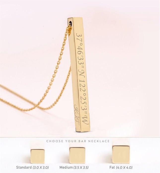 Initial Personalized 3D Bar Solid Gold Necklace