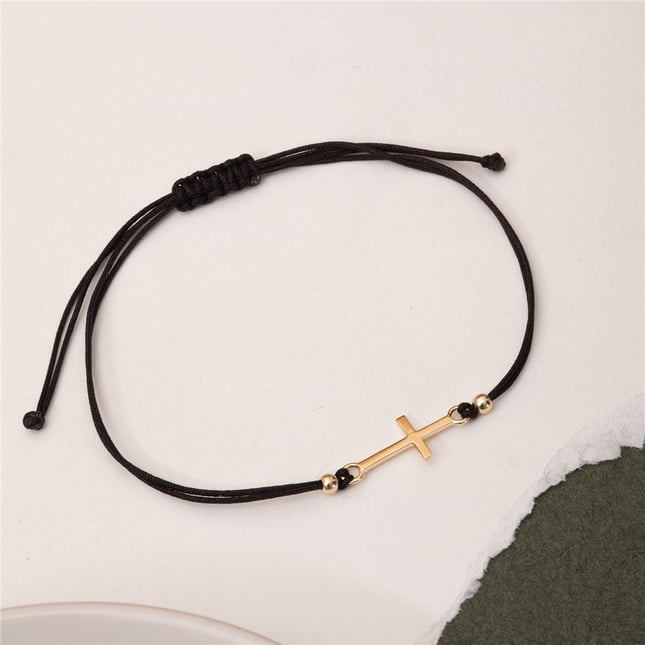 Crescent Moon and Star Circle Cross Engraved Solid Gold Bracelet