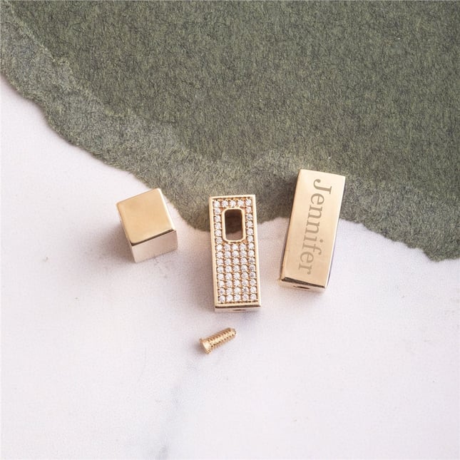 CZ Cremation Initial Personalized 3D Vertical Bar Solid Gold Necklace