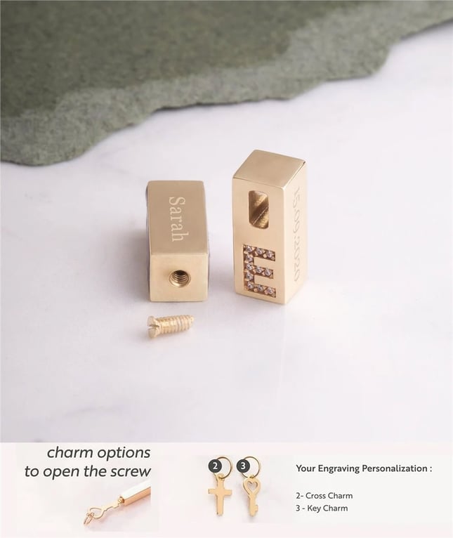 CZ Cremation Initial Paperclip Chain Personalized 3D Bar Solid Gold Necklace