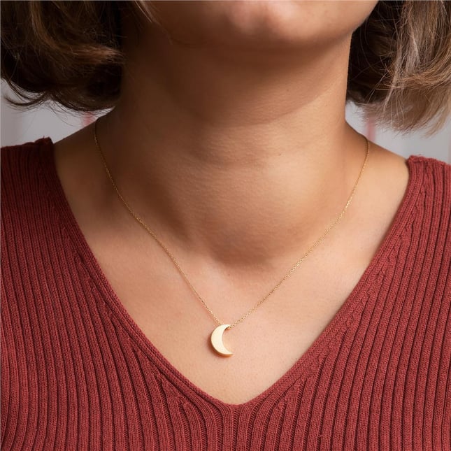 Cremation Crescent Moon Key Cross Initial Solid Gold Necklace