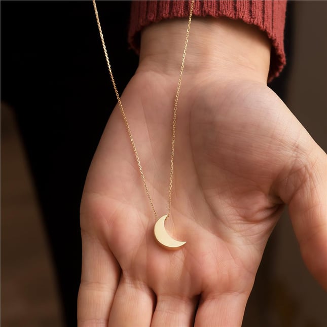 Cremation Crescent Moon Key Cross Initial Solid Gold Necklace