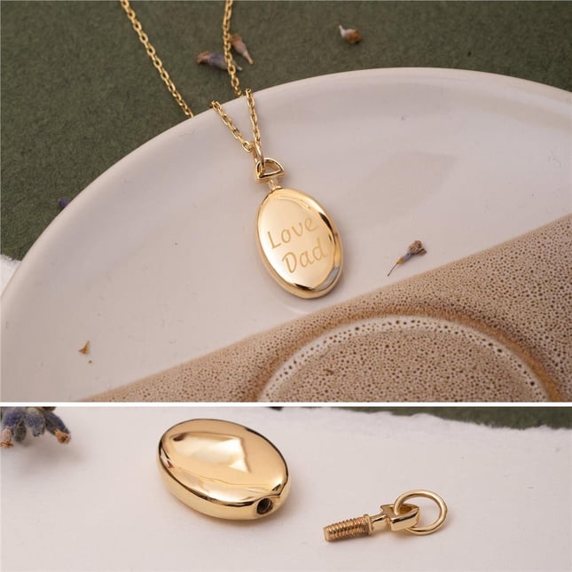 Cremation Cross Engraved Solid Gold Necklace