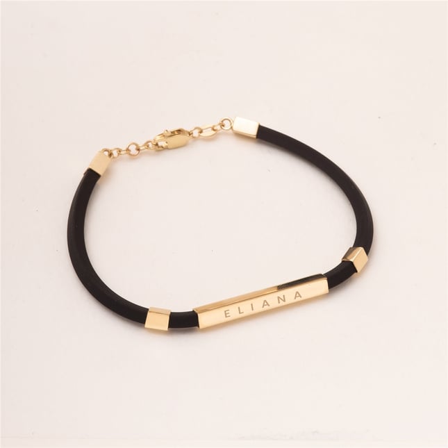 Silicone Rubber Personalized 3D Bar Solid Gold Bracelet