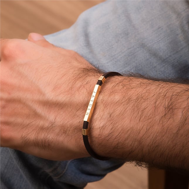 Silicone Rubber Personalized 3D Bar Solid Gold Bracelet