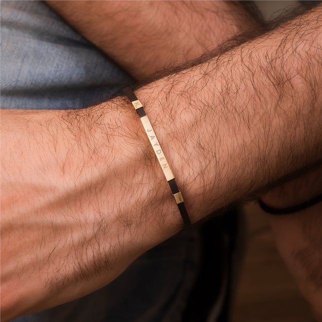 Silicone Rubber Personalized 3D Bar Solid Gold Bracelet