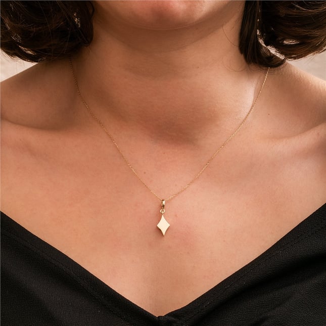 Cremation Key Cross Rhombus Initial Letter Solid Gold Necklace