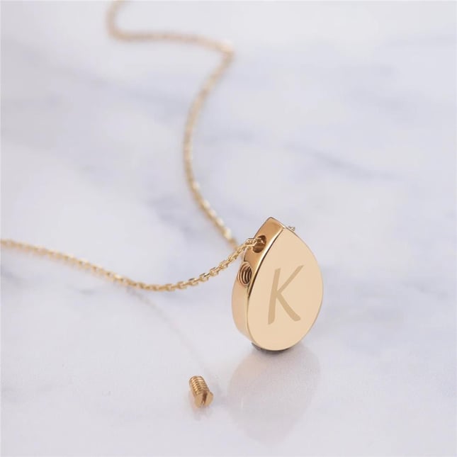 Cremation Key Cross Initial Solid Gold Necklace