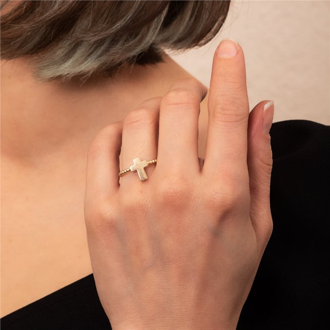 Cremation Cross Engraved Solid Gold Ring