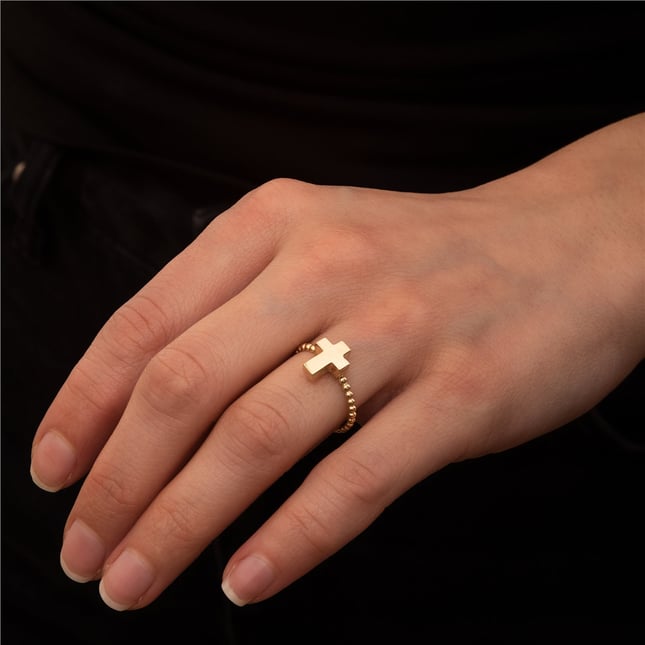 Cremation Cross Engraved Solid Gold Ring