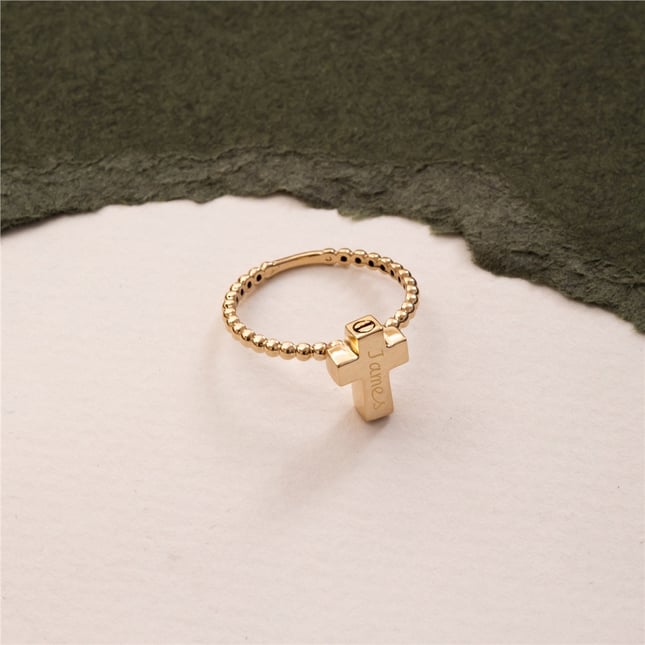 Cremation Cross Engraved Solid Gold Ring