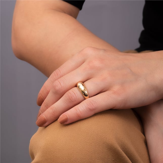 Hidden Birthstone Dome Solid Gold Ring