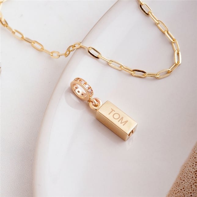 Cremation Initial Personalized 3D Bar Solid Gold Charm