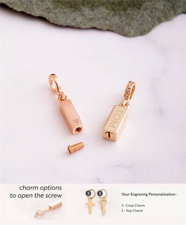 Cremation Initial Personalized 3D Bar Solid Gold Charm