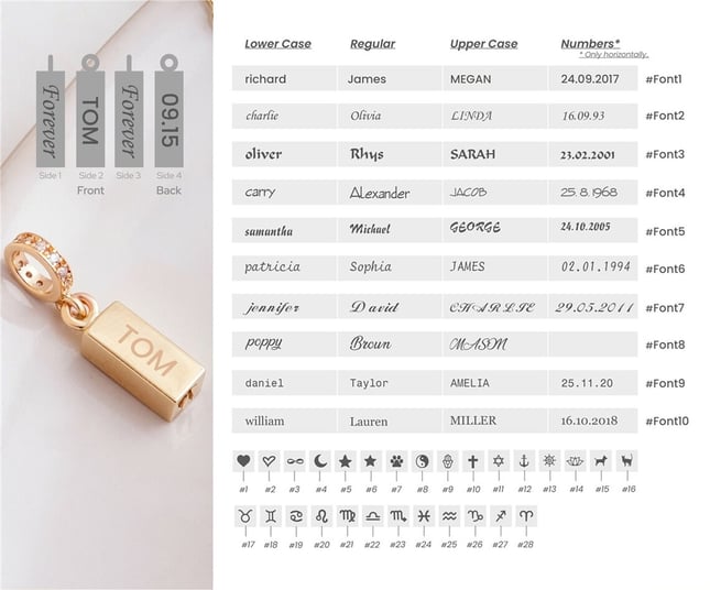Cremation Initial Personalized 3D Bar Solid Gold Charm