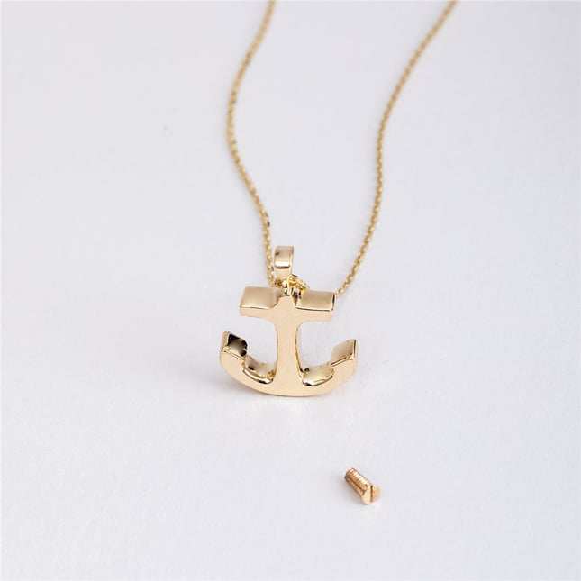 Cremation Anchor Key Cross Engraved Solid Gold Necklace