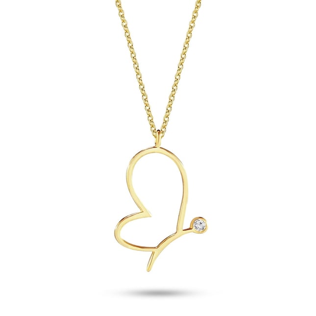 0.01 Ct Diamond Butterfly Solid Gold Necklace