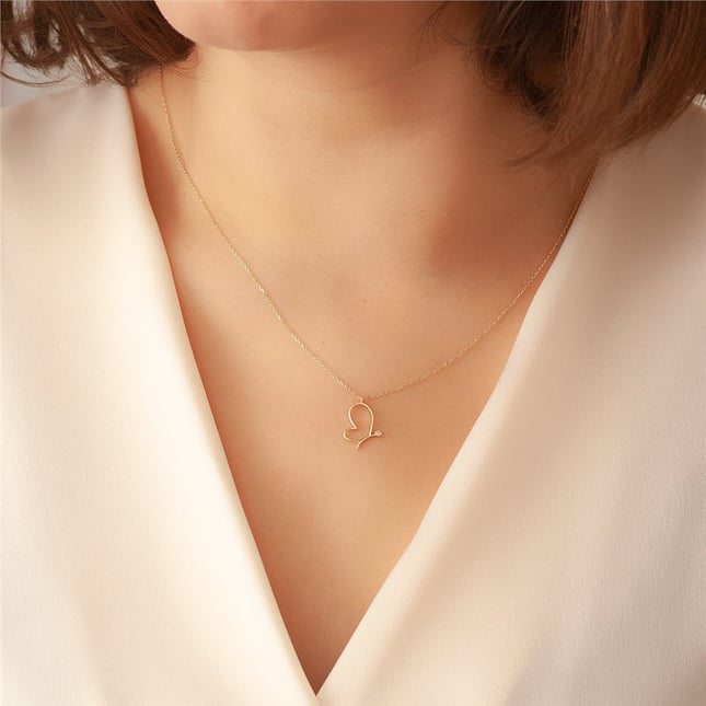 0.01 Ct Diamond Butterfly Solid Gold Necklace