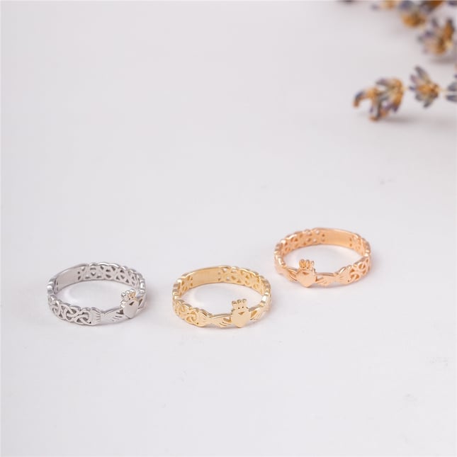 Heart Crown Celtic Solid Gold Ring