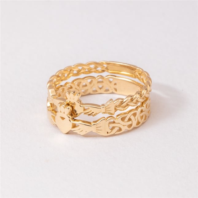 Altın Kelt Düğümü Motifli Claddagh Altın Yüzük
