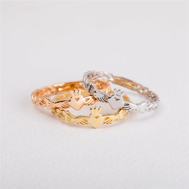 Altın Kelt Düğümü Motifli Claddagh Altın Yüzük