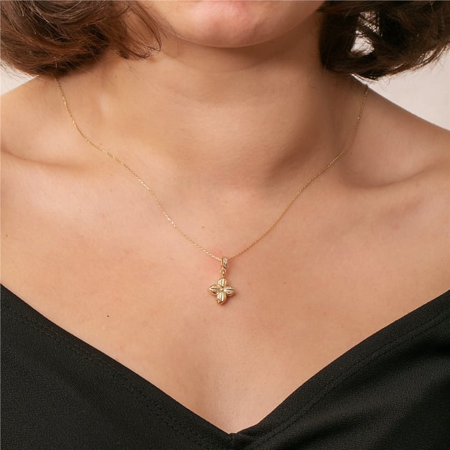 Cremation Flower Urn Solid Gold Necklace