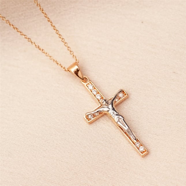CZ Cross Solid Gold Necklace