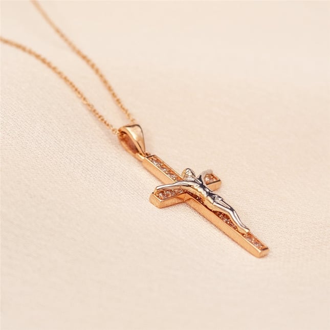 CZ Cross Solid Gold Necklace