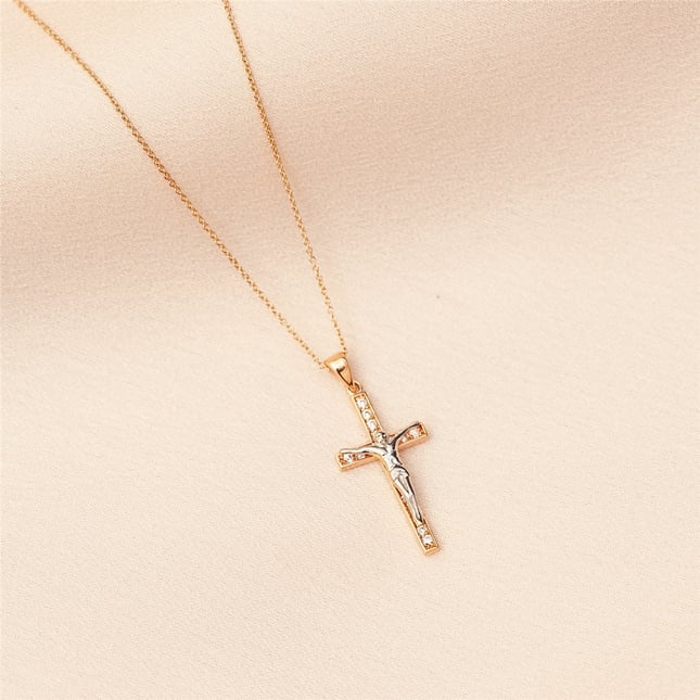 CZ Cross Solid Gold Necklace