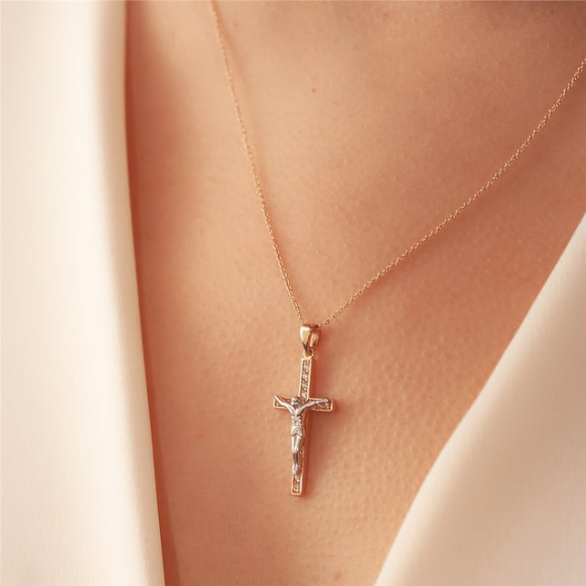 CZ Cross Solid Gold Necklace