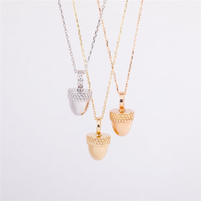 Cremation Acorn Engraved Solid Gold Necklace