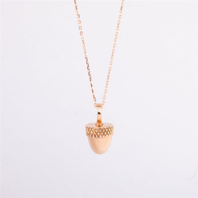 Cremation Acorn Engraved Solid Gold Necklace