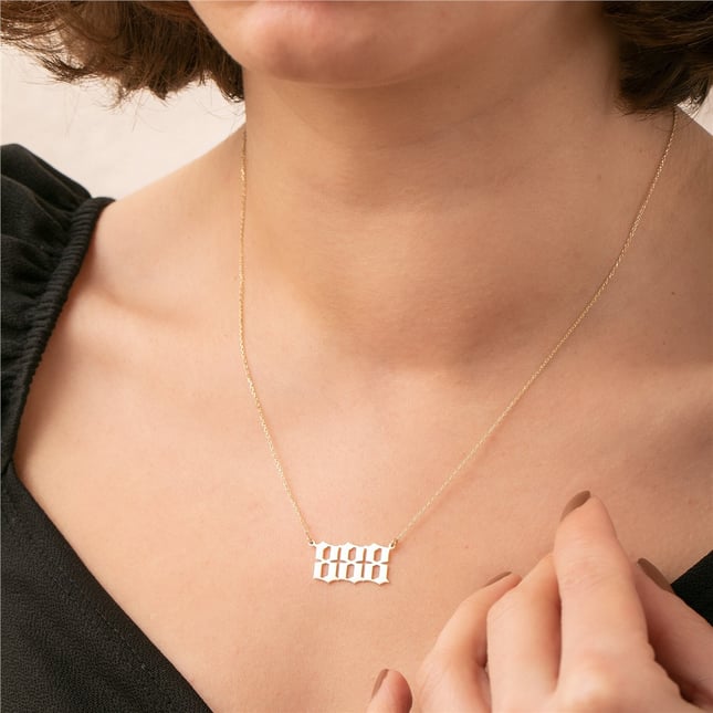 Custom Old English Font Manifest Number Pendant Necklace