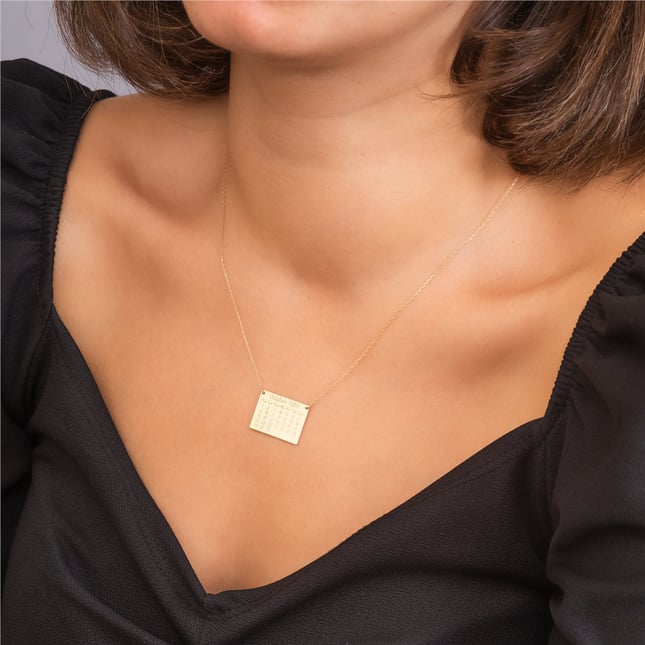 Calender Engraved Personalized Solid Gold Necklace