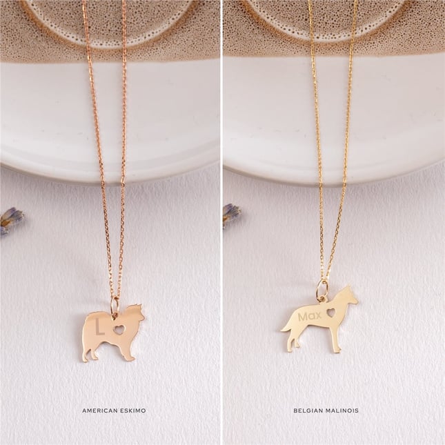 Kalp Köpek Harfli Altın Kolye