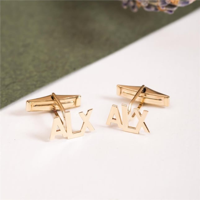 Custom Cutout 3 Letter Solid Gold Cufflinks