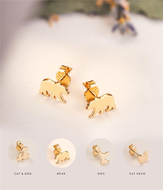 Cat Dog Bear Stud Solid Gold Earring