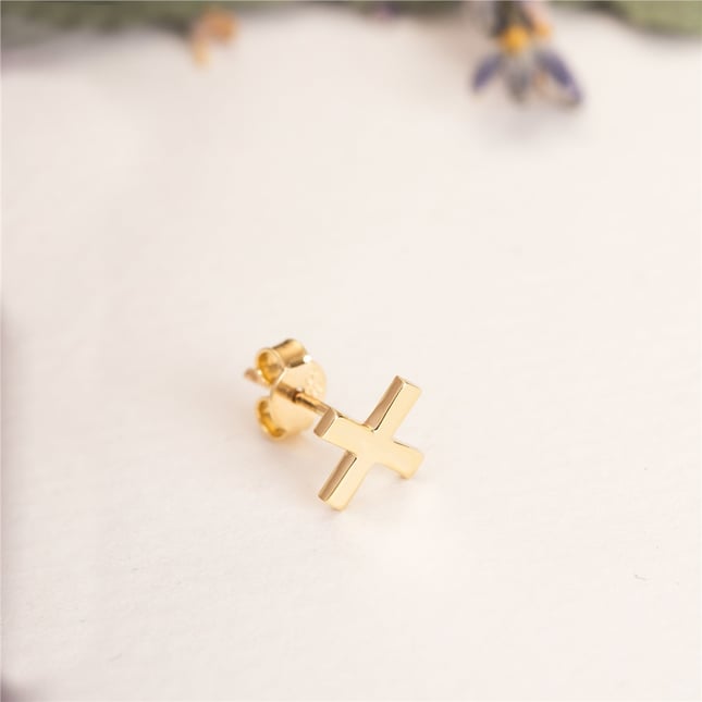 Hamsa Hand of Fatima Heart Sun Skull Hexagon Stud Solid Gold Earring