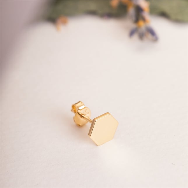 Sun Hexagon Circle Triangle Square Cross Stud Solid Gold Earring
