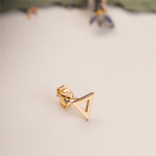 Sun Hexagon Circle Triangle Square Stud Solid Gold Earring