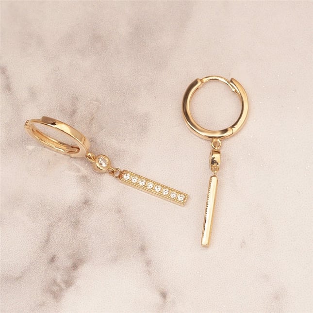 CZ Hoop Huggie Solid Gold Earring