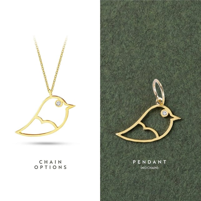 0.01 Ct Diamond Bird Solid Gold Necklace