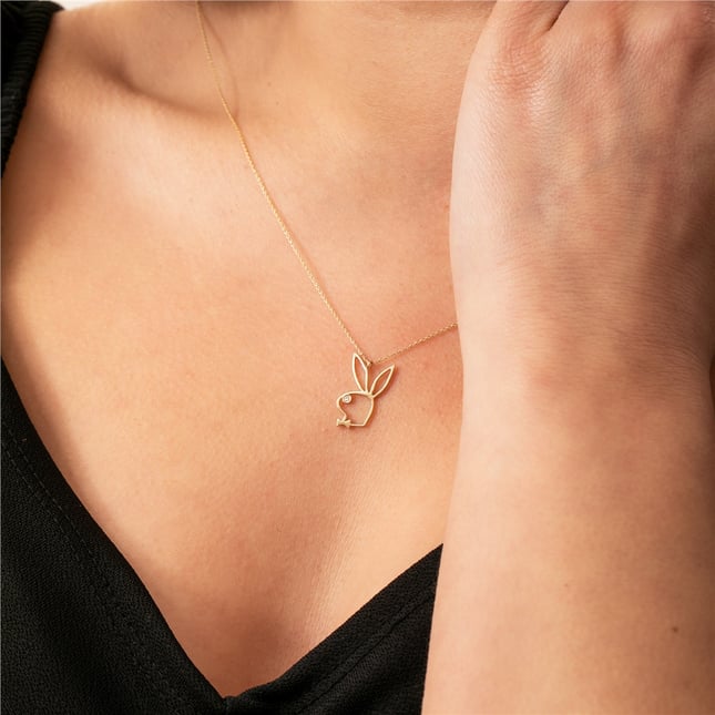 0.01 Ct Diamond Rabbit Solid Gold Necklace
