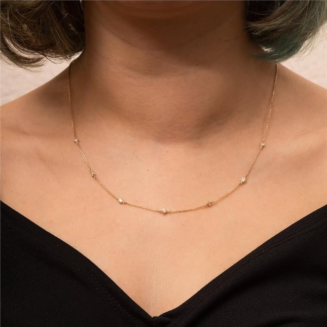 Diamond Bezel Set Station Solid Gold Necklace