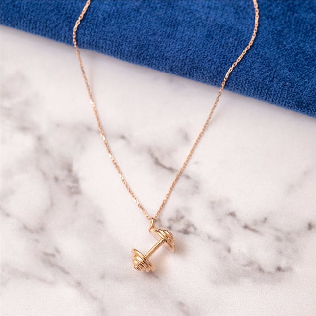 Dumbbell Solid Gold Necklace
