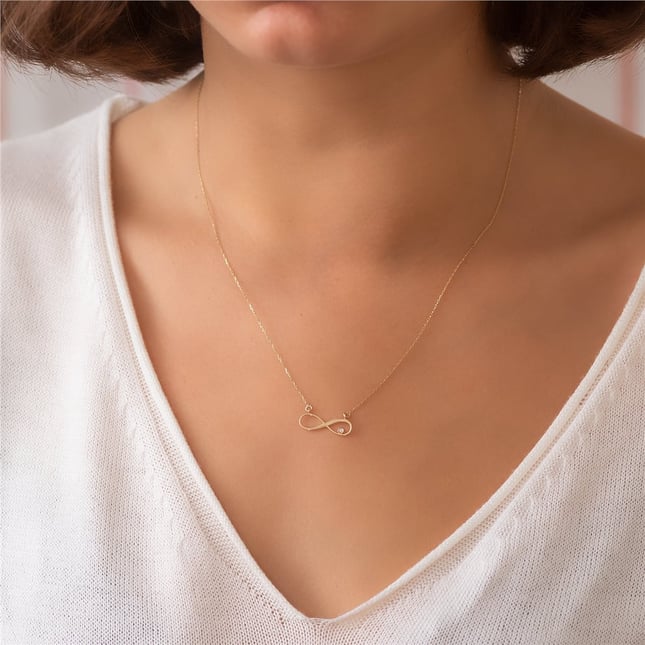 0.01 Ct Diamond Infinity Solid Gold Necklace